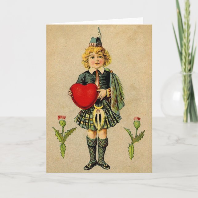 Vintage valentines day Scottish boy & heart Holiday Card (Front)