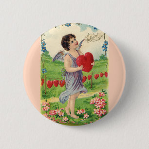 Vintage Valentines Day, Victorian Angel with Heart 6 Cm Round Badge