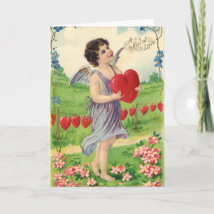 Vintage Valentines Day, Victorian Angel with Heart Holiday Card