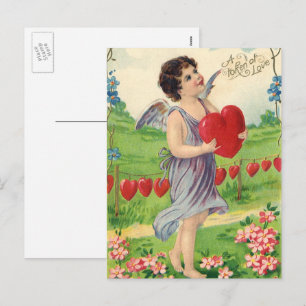 Vintage Valentines Day, Victorian Angel with Heart Holiday Postcard