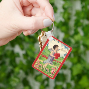 Vintage Valentines Day, Victorian Angel with Heart Key Ring