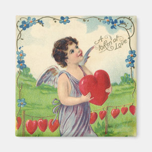 Vintage Valentines Day, Victorian Angel with Heart Magnet