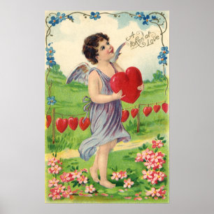 Vintage Valentines Day, Victorian Angel with Heart Poster