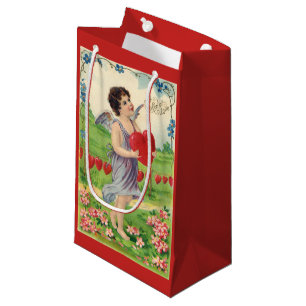Vintage Valentines Day, Victorian Angel with Heart Small Gift Bag