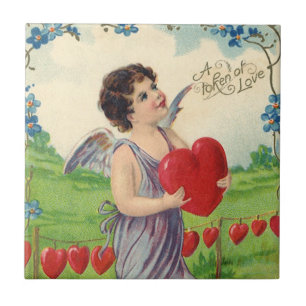 Vintage Valentines Day, Victorian Angel with Heart Tile