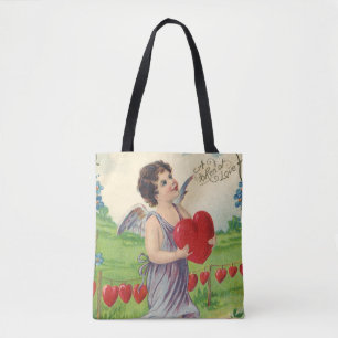 Vintage Valentines Day, Victorian Angel with Heart Tote Bag