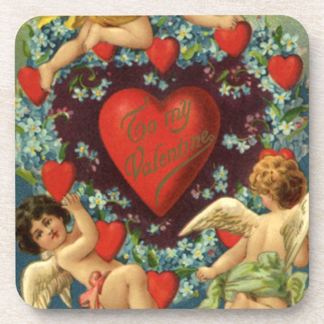 Vintage Valentine's Day, Victorian Angels Hearts Coaster (Front)