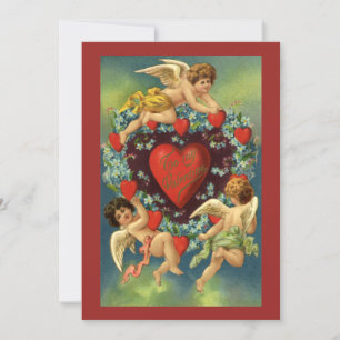 Vintage Valentine's Day, Victorian Angels Hearts Invitation