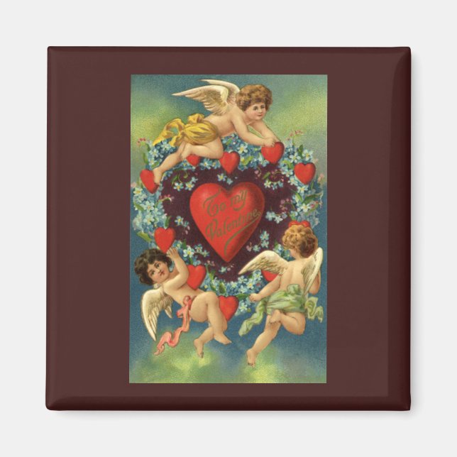 Vintage Valentine's Day, Victorian Angels Hearts Magnet (Front)