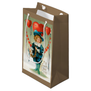 Vintage Valentines Day, Victorian Boy with Hearts Small Gift Bag