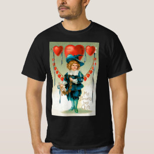 Vintage Valentines Day, Victorian Boy with Hearts T-Shirt