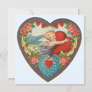 Vintage Valentine's Day, Victorian Cherub Hearts Holiday Card