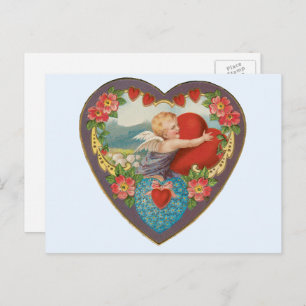 Vintage Valentine's Day, Victorian Cherub Hearts Holiday Postcard