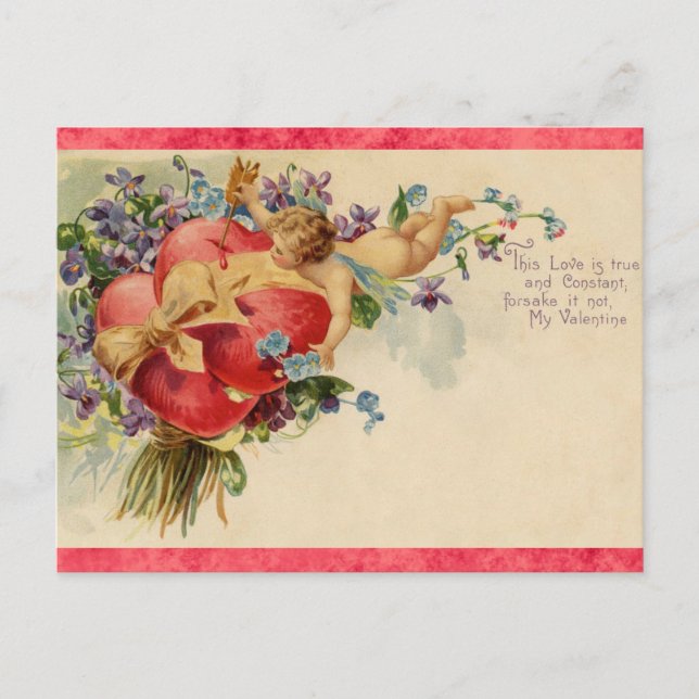 Vintage Valentines Day Victorian Cherub Hearts Postcard (Front)