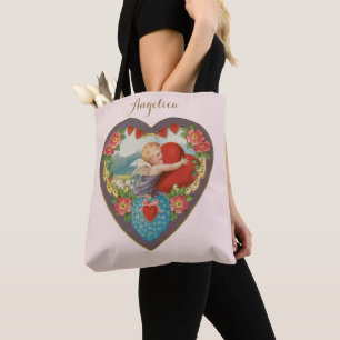 Vintage Valentine's Day, Victorian Cherub Hearts Tote Bag