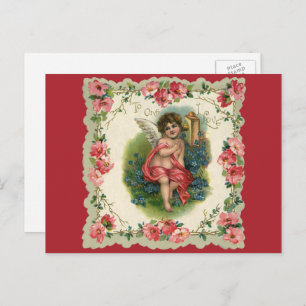 Vintage Valentine's Day Victorian Cherub on Phone Holiday Postcard