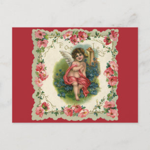 Vintage Valentine's Day Victorian Cherub on Phone Holiday Postcard