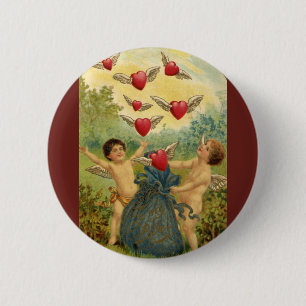 Vintage Valentine's Day, Victorian Cherubs Hearts 6 Cm Round Badge