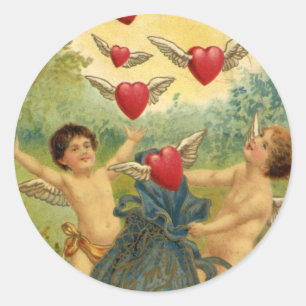 Vintage Valentine's Day, Victorian Cherubs Hearts Classic Round Sticker