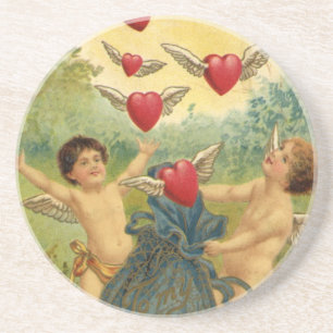 Vintage Valentine's Day, Victorian Cherubs Hearts Coaster