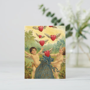 Vintage Valentine's Day, Victorian Cherubs Hearts Holiday Card
