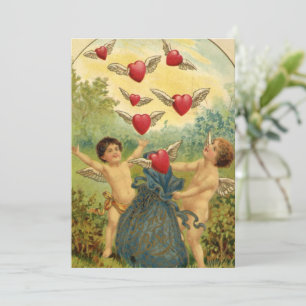 Vintage Valentine's Day, Victorian Cherubs Hearts Holiday Card