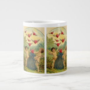 Vintage Valentine's Day, Victorian Cherubs Hearts Large Coffee Mug