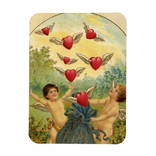 Vintage Valentine's Day, Victorian Cherubs Hearts Magnet (Vertical)