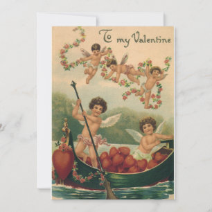 Vintage Valentine's Day, Victorian Cherubs in Boat Holiday Card