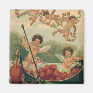 Vintage Valentine's Day, Victorian Cherubs in Boat Magnet