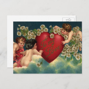 Vintage Valentines Day Victorian Cherubs in Heaven Holiday Postcard