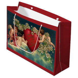 Vintage Valentines Day Victorian Cherubs in Heaven Large Gift Bag