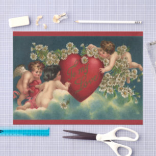 Vintage Valentines Day Victorian Cherubs in Heaven Tissue Paper