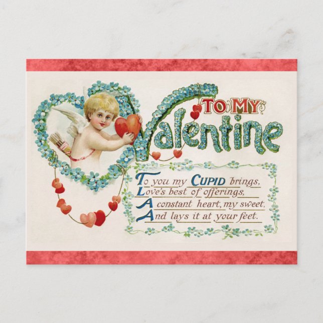Vintage Valentines Day Victorian Cupid Poem Postcard (Front)