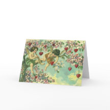 Vintage Valentines Day Victorian Cupids Heart Tree