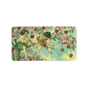 Vintage Valentines Day Victorian Cupids Heart Tree Label
