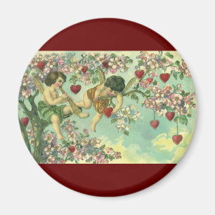 Vintage Valentines Day Victorian Cupids Heart Tree Magnet