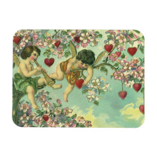 Vintage Valentines Day Victorian Cupids Heart Tree Magnet