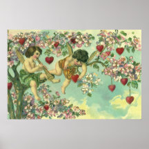 Vintage Valentines Day Victorian Cupids Heart Tree
