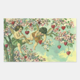 Vintage Valentines Day Victorian Cupids Heart Tree Rectangular Sticker