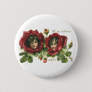 Vintage Valentine's Day, Victorian Faces in Roses 6 Cm Round Badge
