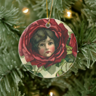 Vintage Valentine's Day, Victorian Faces in Roses Ceramic Tree Decoration