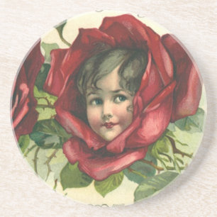 Vintage Valentine's Day, Victorian Faces in Roses Coaster