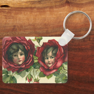 Vintage Valentine's Day, Victorian Faces in Roses Key Ring