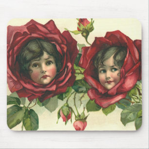 Vintage Valentine's Day, Victorian Faces in Roses Mouse Mat