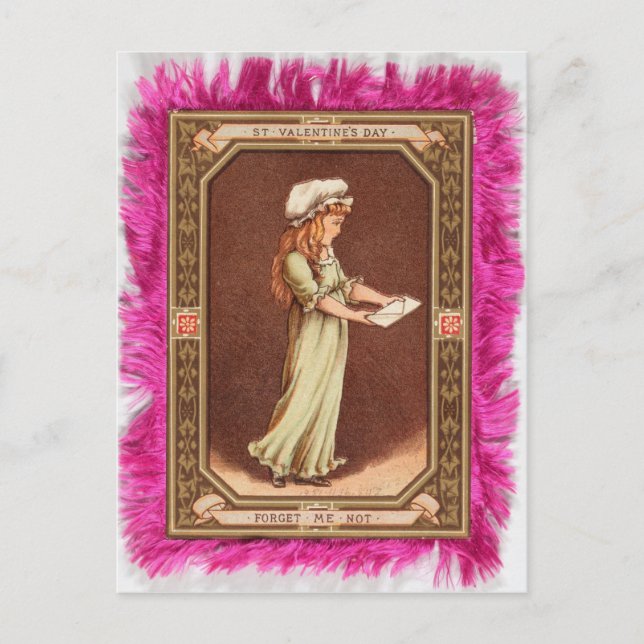 Vintage Valentine's Day Victorian Girl Pink Postcard (Front)