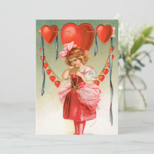 Vintage Valentines Day, Victorian Girl with Hearts Holiday Card