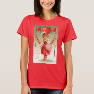 Vintage Valentines Day, Victorian Girl with Hearts T-Shirt