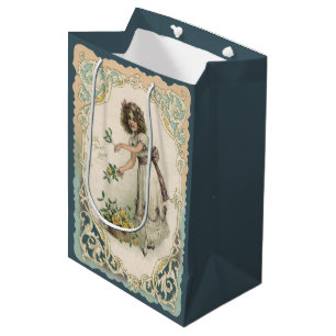 Vintage Valentine's Day, Victorian Girl with Roses Medium Gift Bag