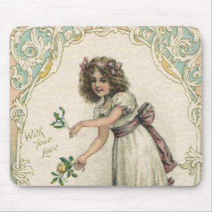 Vintage Valentine's Day, Victorian Girl with Roses Mouse Mat